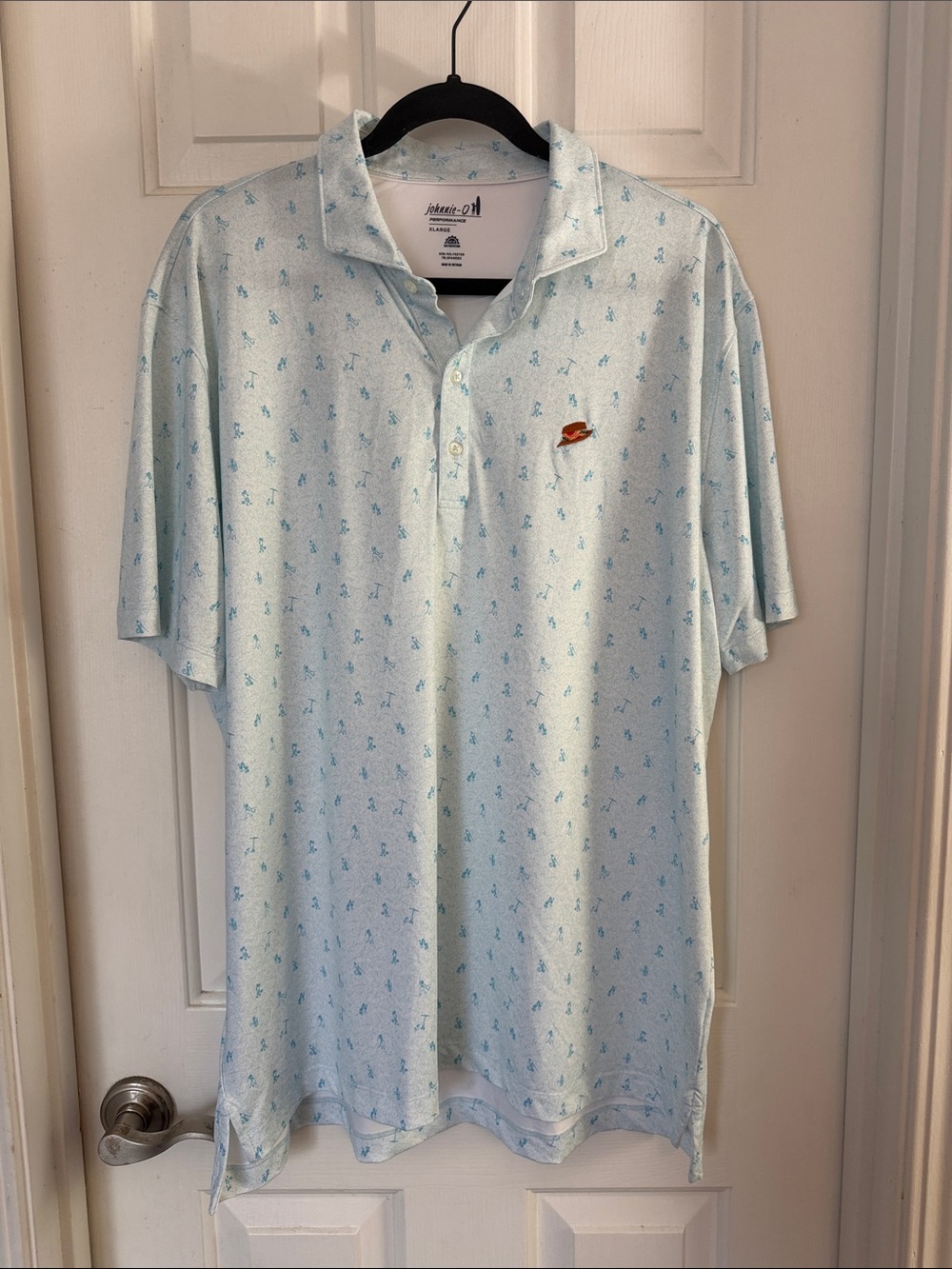 johnnie-O Light Blue Mini golf Print Performance Polo XL